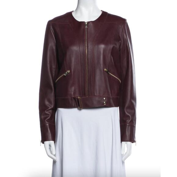 IRO SOFT LEATHER LAMBSKIN MOTO BURGUNDY JACKET 38 - Picture 2 of 9